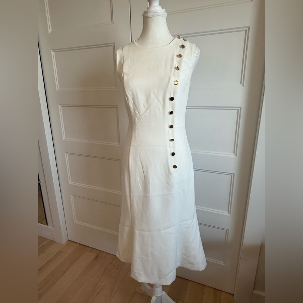 Banana Republic White Midi Dress with Gold Buttons military style